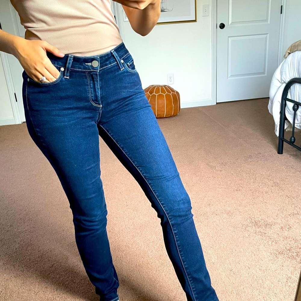 Paige Womens Skyline Skinny Denim Jeans Medium Dark Wash 27 Blue Normcore Casual